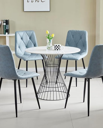 4 Set of Dining Chairs, Metal Frame Dining Chair for Kitchen Room,Technology Cloth Seat Chair for Living Room, Bedroom(Light Blue) - LeafyLoom
