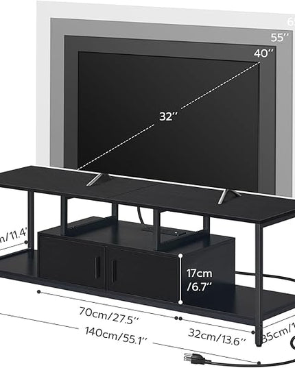 HOOBRO TV Stand with LED Light and Power Outlets for TVs up to 65 Inch, TV Media Console with Double-Door Cabinet, Gaming Entertainment Center for Living Room Bedroom, Black BB148UDS01 - LeafyLoom