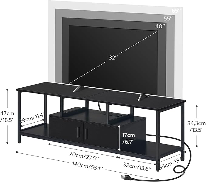 HOOBRO TV Stand with LED Light and Power Outlets for TVs up to 65 Inch, TV Media Console with Double-Door Cabinet, Gaming Entertainment Center for Living Room Bedroom, Black BB148UDS01 - LeafyLoom