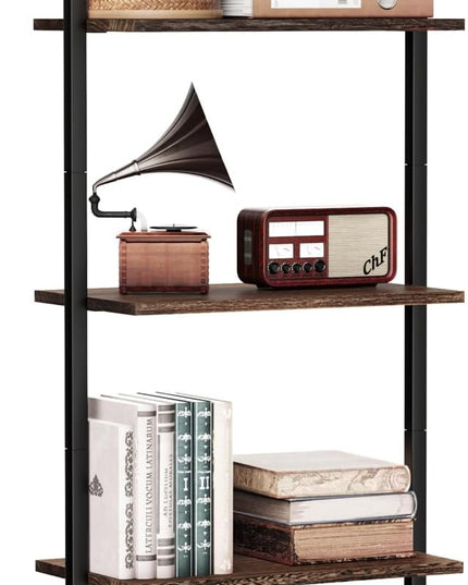 5-Tier Bookshelf Solid Wood Ladder Shelf, Narrow Book shelf Display Shelf, Wooden Ladder Shelf Bookcase, Wall Mount Ladder Shelf, Storage Rack for Living Room, Bedroom, Industrial Style, Dark Brown - LeafyLoom