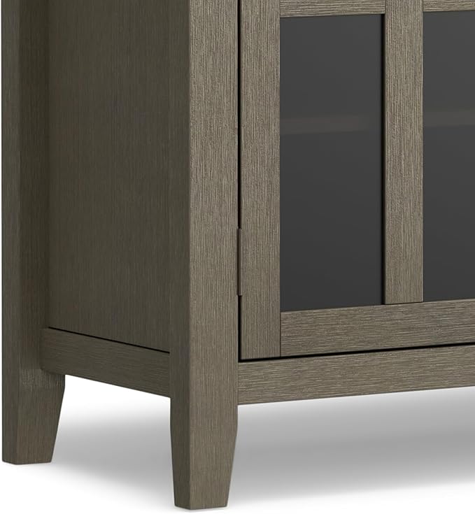 SIMPLIHOME Artisan SOLID WOOD Universal TV Media Stand, 53 inch Wide, Transitional, Living Room Entertainment Center with Storage, for Flat Screen TVs up to 60 inches in Farmhouse Grey - LeafyLoom