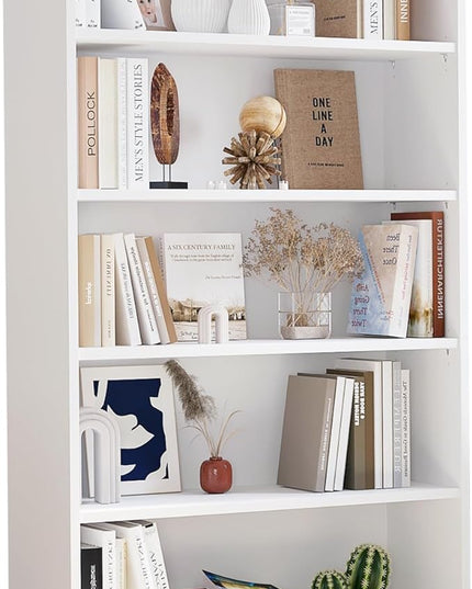 Farini 5 shelf boockase Display Bookcase Freestanding Wooden Bookshelves for Home Office Living Room,60 Inch Height,White - LeafyLoom