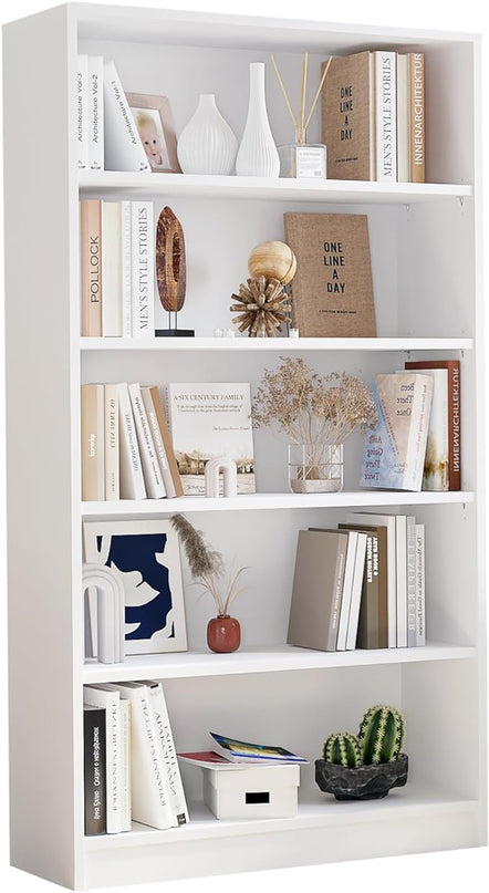 Farini 5 shelf boockase Display Bookcase Freestanding Wooden Bookshelves for Home Office Living Room,60 Inch Height,White - LeafyLoom