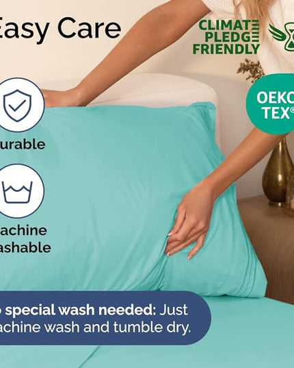 Split King Size 5 Piece Sheet Set - Comfy Breathable & Cooling Sheets - Hotel Luxury Bed Sheets for Women & Men - Deep Pockets, Easy-Fit, Soft & Wrinkle Free Sheets - Spa Blue Oeko-Tex Bed Sheet Set - LeafyLoom