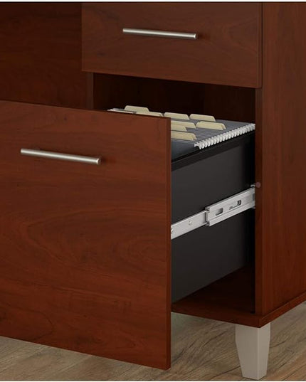 Bush Furniture Somerset 60W L Shaped Desk with Storage in Platinum Gray - LeafyLoom