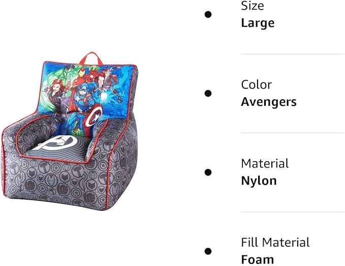 Idea Nuova Marvel Avengers Toddler Nylon Bean Bag Chair with Piping & Top Carry Handle, Large - LeafyLoom