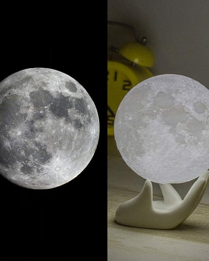 Moon Lamp - Unique Gift - 3D Print 3 Colors (Warn, Cool & Harvest) Lunar Lamp - Rechargeable and Touch Control Brightness (12cm) - LeafyLoom