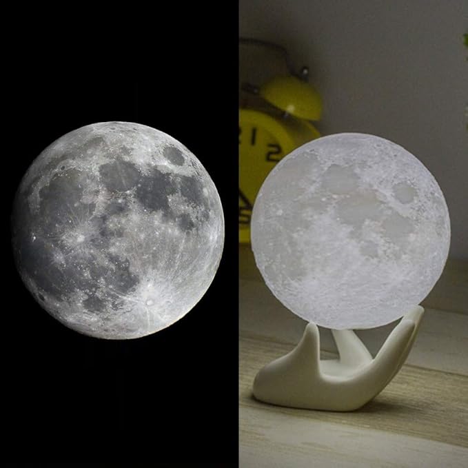 Moon Lamp - Unique Gift - 3D Print 3 Colors (Warn, Cool & Harvest) Lunar Lamp - Rechargeable and Touch Control Brightness (12cm) - LeafyLoom