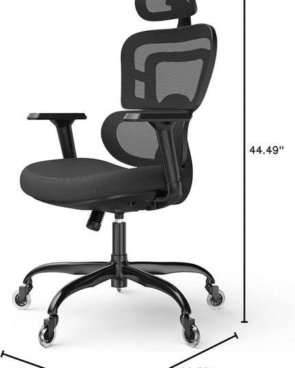 Ergonomic Office Chair - Mesh Office Chair High Back, Rolling Desk Chair, Executive Swivel Chair, Computer Chair with 3D Adjustable Armrest, 3D Lumbar Support, Blade Wheels, Adjustable Headrest - LeafyLoom