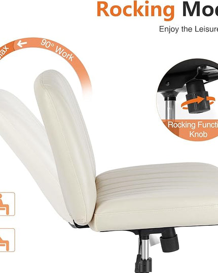 Sweetcrispy Office Chair No Wheels - Armless Desk Chair No Wheels Cross Legged Office Chair Wide Swivel Home Office Desk Chairs - LeafyLoom