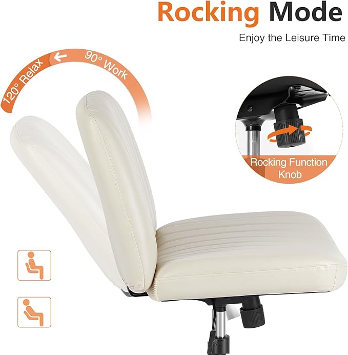 Sweetcrispy Office Chair No Wheels - Armless Desk Chair No Wheels Cross Legged Office Chair Wide Swivel Home Office Desk Chairs - LeafyLoom