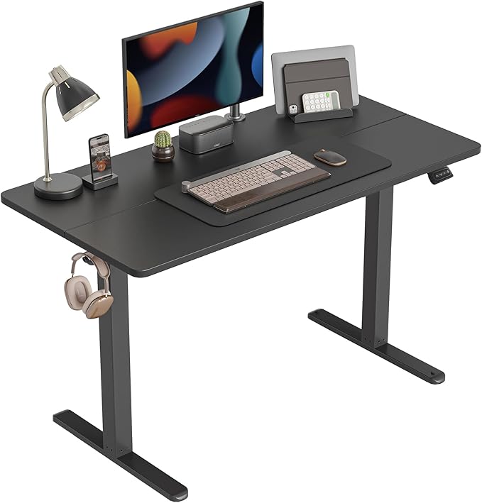 CubiCubi Electric Standing Desk, 48 x 24 Inches Height Adjustable Sit Stand Desk, Ergonomic Home Office Computer Workstation, Black - LeafyLoom