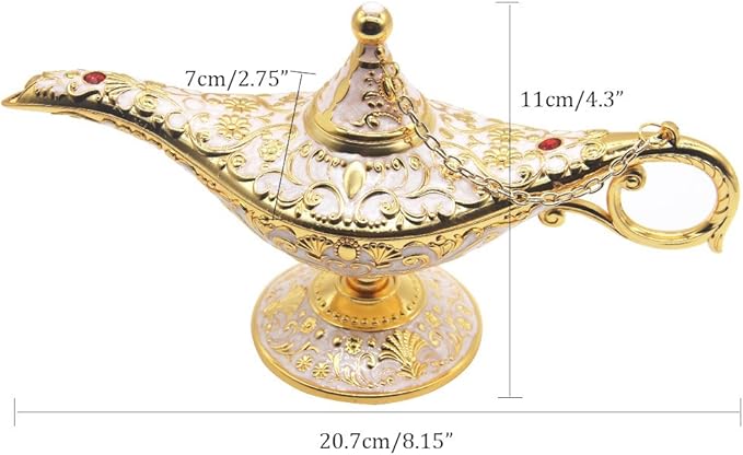 Classic Vintage Collectable Rare Legend Aladdin Magic Genie Costume Lamp Home Table Decoration & Gift, Golden White - LeafyLoom