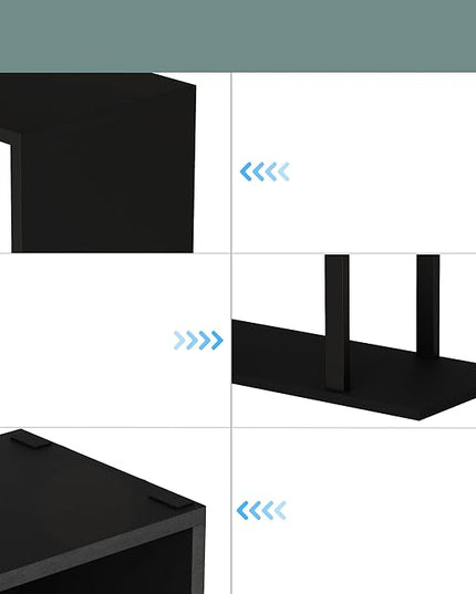 Yusong S Shaped Bookshelf, Modern Geometric Bookcase, 6-Tier Black Display Case Book Shelf - LeafyLoom