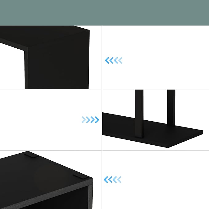 Yusong S Shaped Bookshelf, Modern Geometric Bookcase, 6-Tier Black Display Case Book Shelf - LeafyLoom