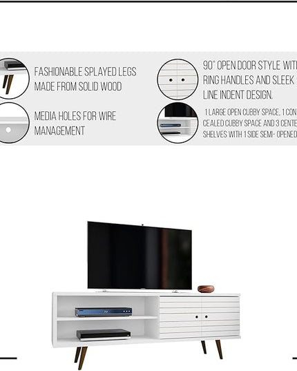 Manhattan Comfort Liberty Mid Century Modern TV Stand for Televisions up to 60 Inches, Bedroom and Living Room Entertainment Center with Storage, Shelves, and Cabinet, 63" Wide, Rustic Brown/White - LeafyLoom