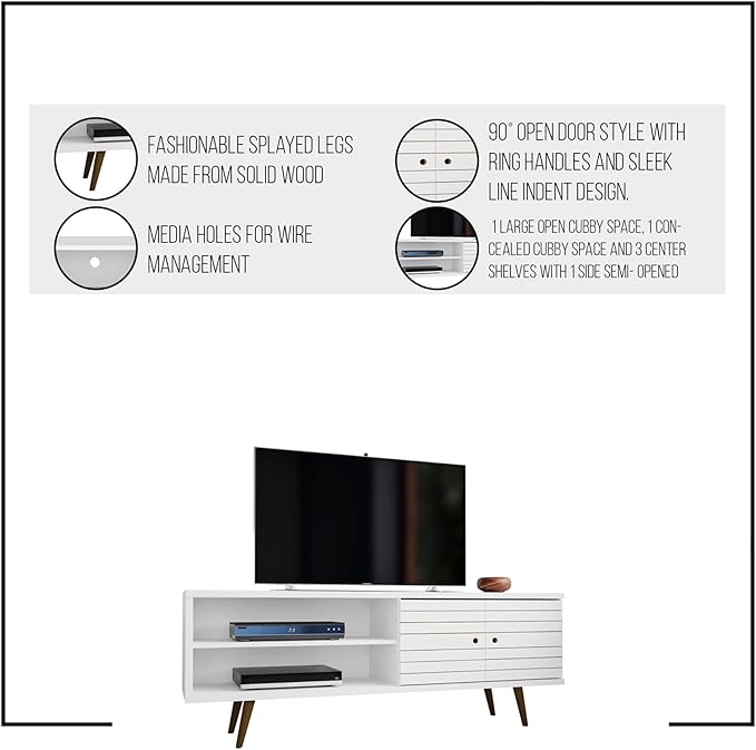 Manhattan Comfort Liberty Mid Century Modern TV Stand for Televisions up to 60 Inches, Bedroom and Living Room Entertainment Center with Storage, Shelves, and Cabinet, 63" Wide, Rustic Brown/White - LeafyLoom