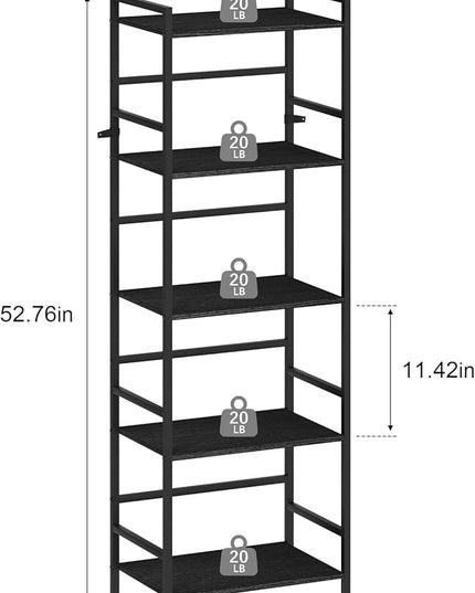 DOMYDEVM Black Tall Bookshelf Storage Organizer, 5 Tier Industrial Freestanding Bookshelf, Large Storage Tired Shelves, Metal Bookshelf 52.76in(H) for Small Space, Home Office, Living Room, Bedroom - LeafyLoom