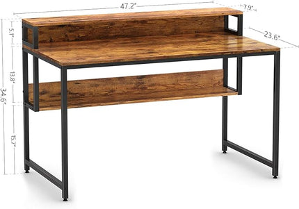BANTI Computer Home Office Desk, 47" Small Desk Table with Storage Shelf and Bookshelf, Study Writing Table Modern Simple Style Space Saving Design, Black - LeafyLoom