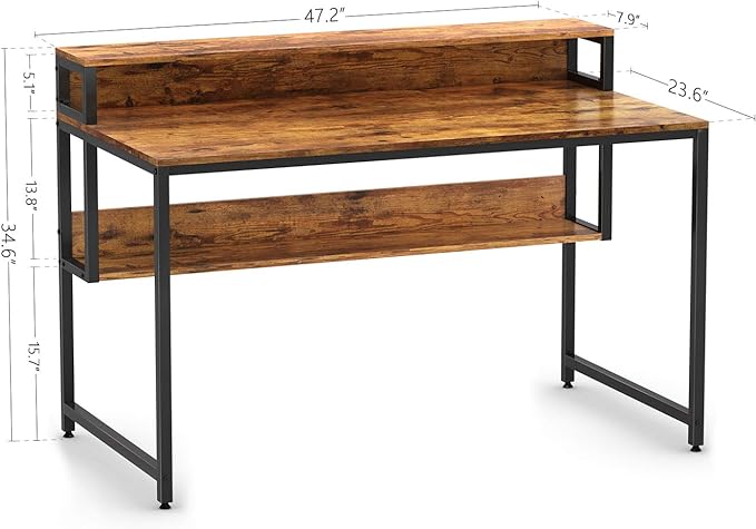 BANTI Computer Home Office Desk, 47" Small Desk Table with Storage Shelf and Bookshelf, Study Writing Table Modern Simple Style Space Saving Design, Black - LeafyLoom