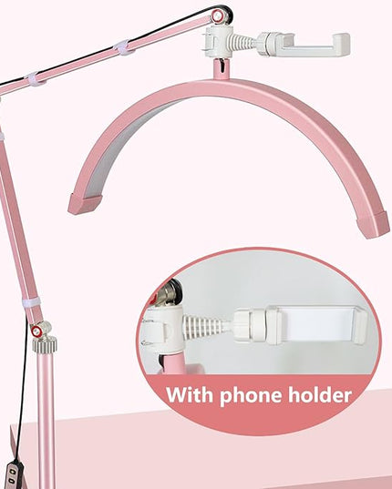 Led Half Moon Light for Lashes, Tattoo Lamp, Estheticians Light, Desk Lamp, Swing Arm Light, Lash Lamp (Pink) - LeafyLoom