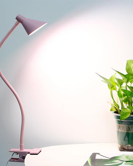 Desk Clip Reading Light, 3 Light Modes 10 Dimmable Brightness, Eye-Caring Bedroom Bedside Lamp, Flexible Neck Clamp Lamp（Pink） - LeafyLoom