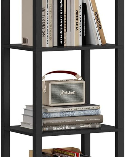 TUTOTAK 6 Tier Bookcase and Bookshelf, Narrow Book shelf with Door for Small Space, for Living Room, Office, Study, Entryway, Black BS03BK006 - LeafyLoom