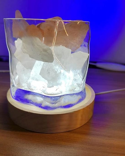 Wooden LED Light Base Aroma Reed Diffuser Base,Diameter 10cm, Adjustable White Light And Warm Light, Suitable For Displaying Himalayan Salt Lamp, Crystal Glass Resin Art . - LeafyLoom