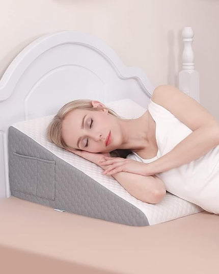 Forias Wedge Pillow for Sleeping 10" Bed Wedge Pillow for After Surgery - 1.5" Memory Foam Top, Triangle Pillow Wedge Ideal for Acid Reflux GERD Snoring Heartburn Pregnancy Lower Back Pain - LeafyLoom