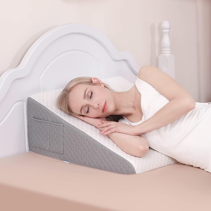 Forias Wedge Pillow for Sleeping 10" Bed Wedge Pillow for After Surgery - 1.5" Memory Foam Top, Triangle Pillow Wedge Ideal for Acid Reflux GERD Snoring Heartburn Pregnancy Lower Back Pain - LeafyLoom