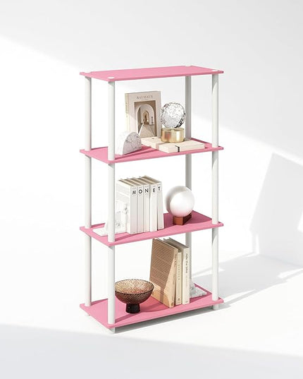 Furinno Turn-N-Tube 4-Tier Multipurpose Shelf Display Rack, Shelving Unit, Bookcase, Pink/White - LeafyLoom