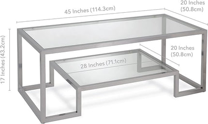 Henn&Hart 45" Wide Rectangular Coffee Table in Satin Nickel, Modern coffee tables for living room, studio apartment essentials - LeafyLoom