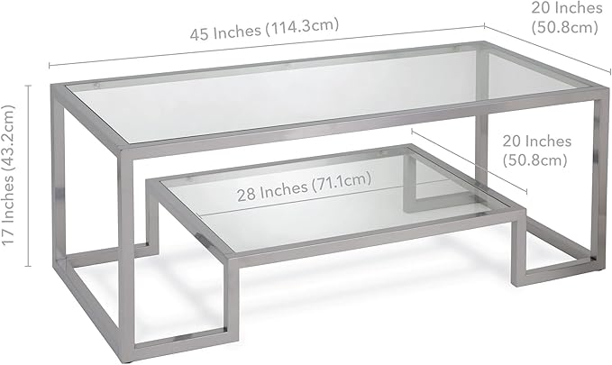 Henn&Hart 45" Wide Rectangular Coffee Table in Satin Nickel, Modern coffee tables for living room, studio apartment essentials - LeafyLoom