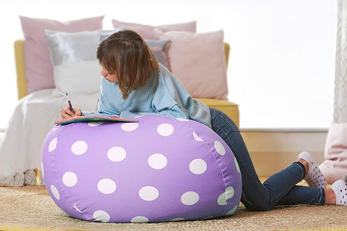 Aubliss Stuffed Animal Bean Bag Storage Chair, Beanbag Covers Only for Organizing Plush Toys, Turns into Bean Bag Seat for Kids When Filled, X-Large 48"-Canvas Dot Light Purple - LeafyLoom