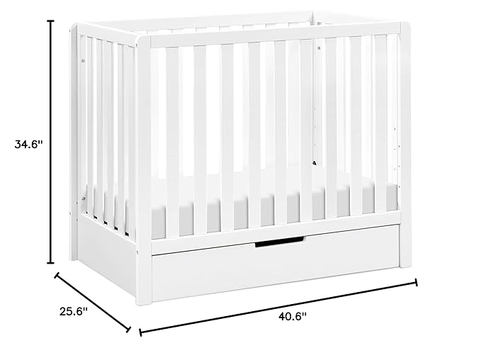 Carter's by DaVinci Colby 4-in-1 Convertible Mini Crib with Trundle Drawer in White, Greenguard Gold Certified, Undercrib Storage - LeafyLoom