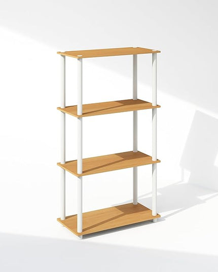 Furinno Turn-N-Tube 4-Tier Multipurpose Shelf Display Rack, Shelving Unit, Bookcase, Beech/White - LeafyLoom