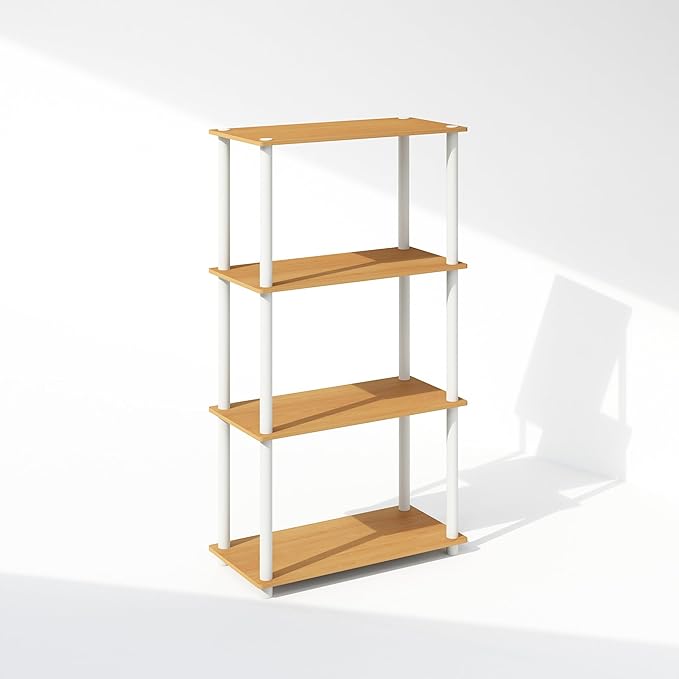 Furinno Turn-N-Tube 4-Tier Multipurpose Shelf Display Rack, Shelving Unit, Bookcase, Beech/White - LeafyLoom