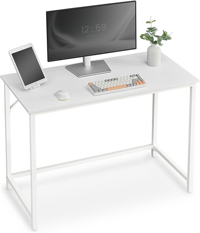 VASAGLE Computer Desk, Gaming Desk, Home Office Desk, for Small Spaces, 19.7 x 39.4 x 29.5 Inches, Modern Style, Metal Frame, Maple White ULWD041W44 - LeafyLoom