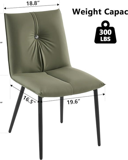 YOUTASTE Dining Chairs Set of 2 Mid Century Modern Upholstered Leather Kitchen Chairs Soft Padded Side Chairs Dinner Chairs with Metal Legs for Living Room Bedroom, Olive Green - LeafyLoom