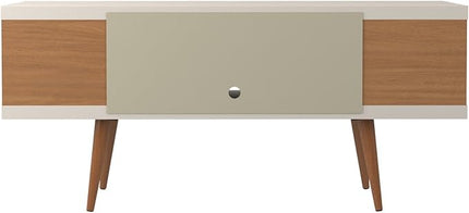 Manhattan Comfort Utopia 53.14" Freestanding Entertainment Center for Living Room, Mid Century Modern TV Stand with Shelves, Storage and Media Holes, Fits 50" Screens, 53.14 Inches, Maple Cream - LeafyLoom