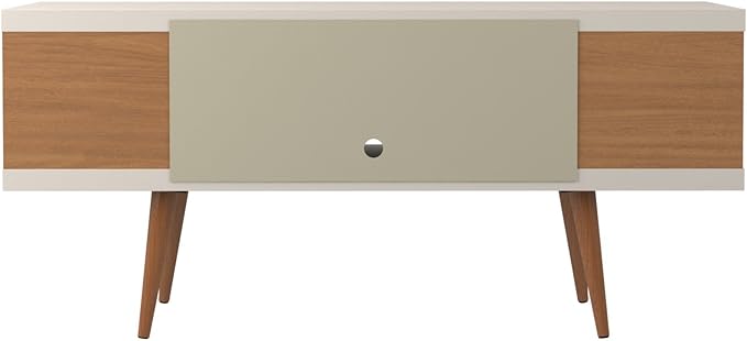 Manhattan Comfort Utopia 53.14" Freestanding Entertainment Center for Living Room, Mid Century Modern TV Stand with Shelves, Storage and Media Holes, Fits 50" Screens, 53.14 Inches, Maple Cream - LeafyLoom
