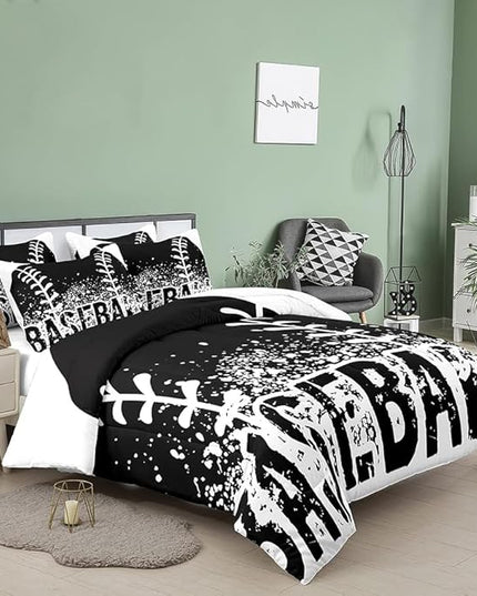 Bodhi Bed in A Bag for Kids Boys,Kids Bedding Comforter Sheet Set,Twin Size Baseball Comforter Set,Kids Sports Baseball Bedding Set 5 PCS.(1 Comforter,1 Flat Sheet,1 Fitted Sheet,2 Pillowcases) - LeafyLoom