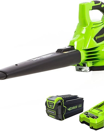 Greenworks 40V (185 MPH / 340 CFM / 75+ Compatible Tools) Cordless Brushless Leaf Blower / Vacuum, 4.0Ah Battery and Charger Included - LeafyLoom