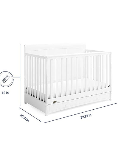 Graco Asheville 4-in-1 Convertible Crib with Drawer (White) – GREENGUARD Gold Certified, Crib with Drawer Combo, Full-Size Nursery Storage Drawer, Converts to Toddler Bed, Daybed and Full-Size Bed - LeafyLoom