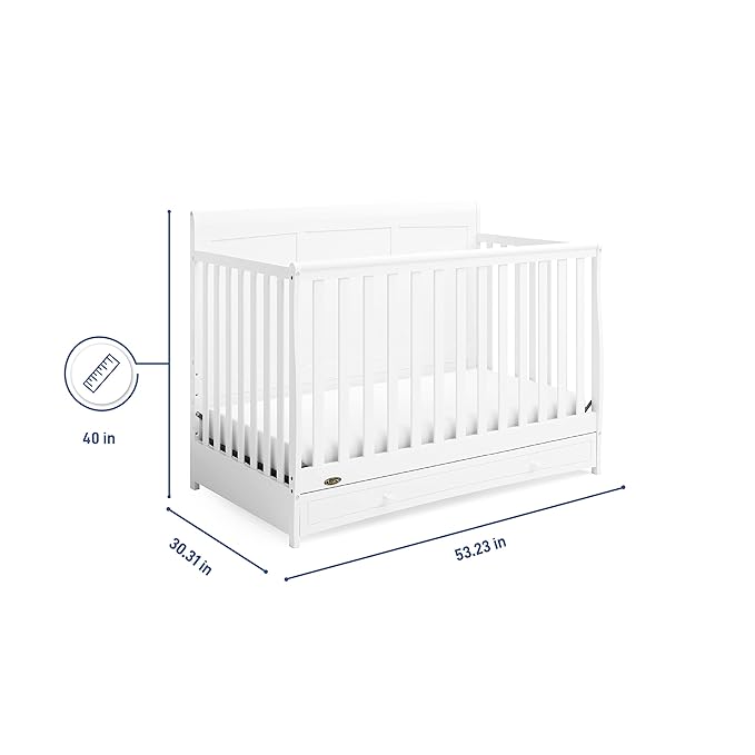 Graco Asheville 4-in-1 Convertible Crib with Drawer (White) – GREENGUARD Gold Certified, Crib with Drawer Combo, Full-Size Nursery Storage Drawer, Converts to Toddler Bed, Daybed and Full-Size Bed - LeafyLoom