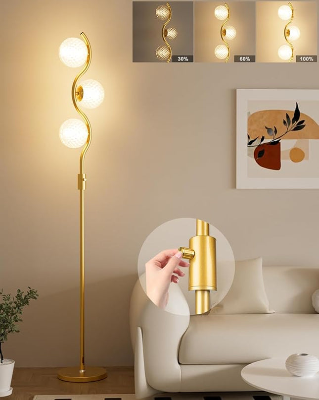 Lightdot Dimmable Brass Crystal Floor Lamp, Gold Standing Lamps for Living Room, 3PCS 3000K G9 Bulbs Included, Mid Century Modern Globe Floor Lamp for Bedroom Home Decor - LeafyLoom