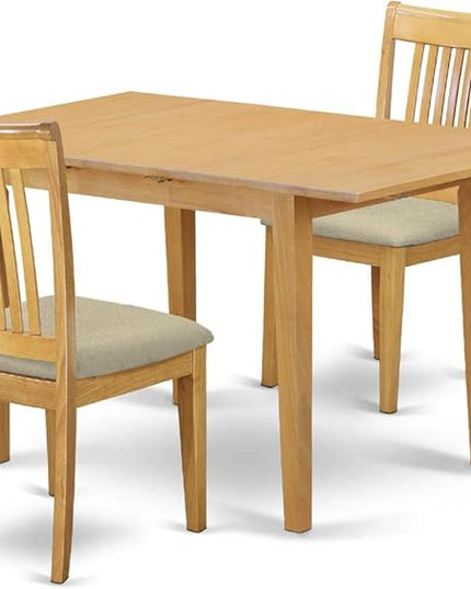 East West Furniture NOPO3-OAK-C 3 Piece Dining Table Set Contains a Rectangle Dining Room Table with Butterfly Leaf and 2 Linen Fabric Upholstered Chairs, 32x54 Inch, Oak - LeafyLoom