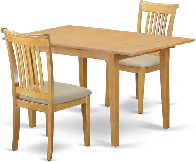 East West Furniture NOPO3-OAK-C 3 Piece Dining Table Set Contains a Rectangle Dining Room Table with Butterfly Leaf and 2 Linen Fabric Upholstered Chairs, 32x54 Inch, Oak - LeafyLoom