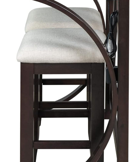 NicBex Kitchen Table for 2 Dining Table 3-Piece Counter Height Dining Table Set with USB Port and Upholstered Stools for Home, Kitchen, Dining Room, Wooden Frame, Espresso - LeafyLoom