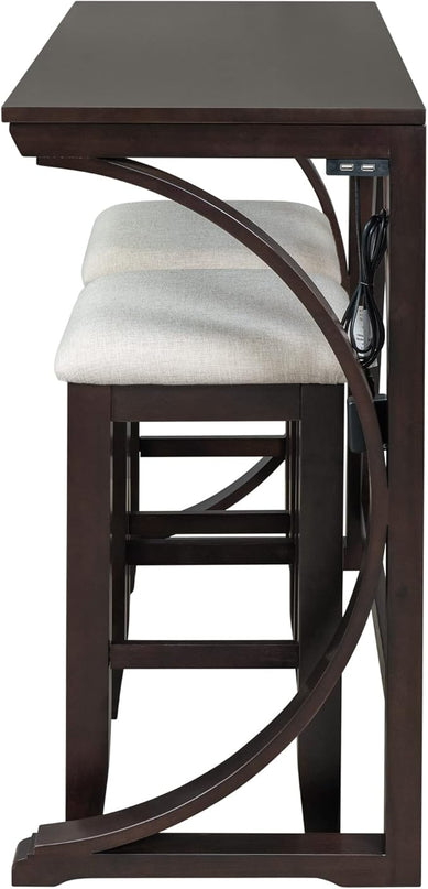 NicBex Kitchen Table for 2 Dining Table 3-Piece Counter Height Dining Table Set with USB Port and Upholstered Stools for Home, Kitchen, Dining Room, Wooden Frame, Espresso - LeafyLoom